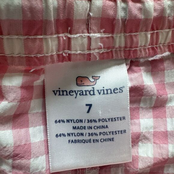 Vineyard Vines Unlined Swim Trunks Hybrid Short Boys Size 7 Pink Gingham Pockets - Picture 5 of 5